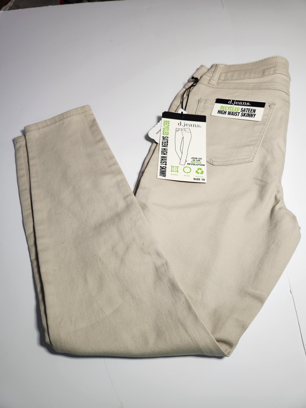 d. jeans High Waist Skinny Jeans in Light Beige Twill
